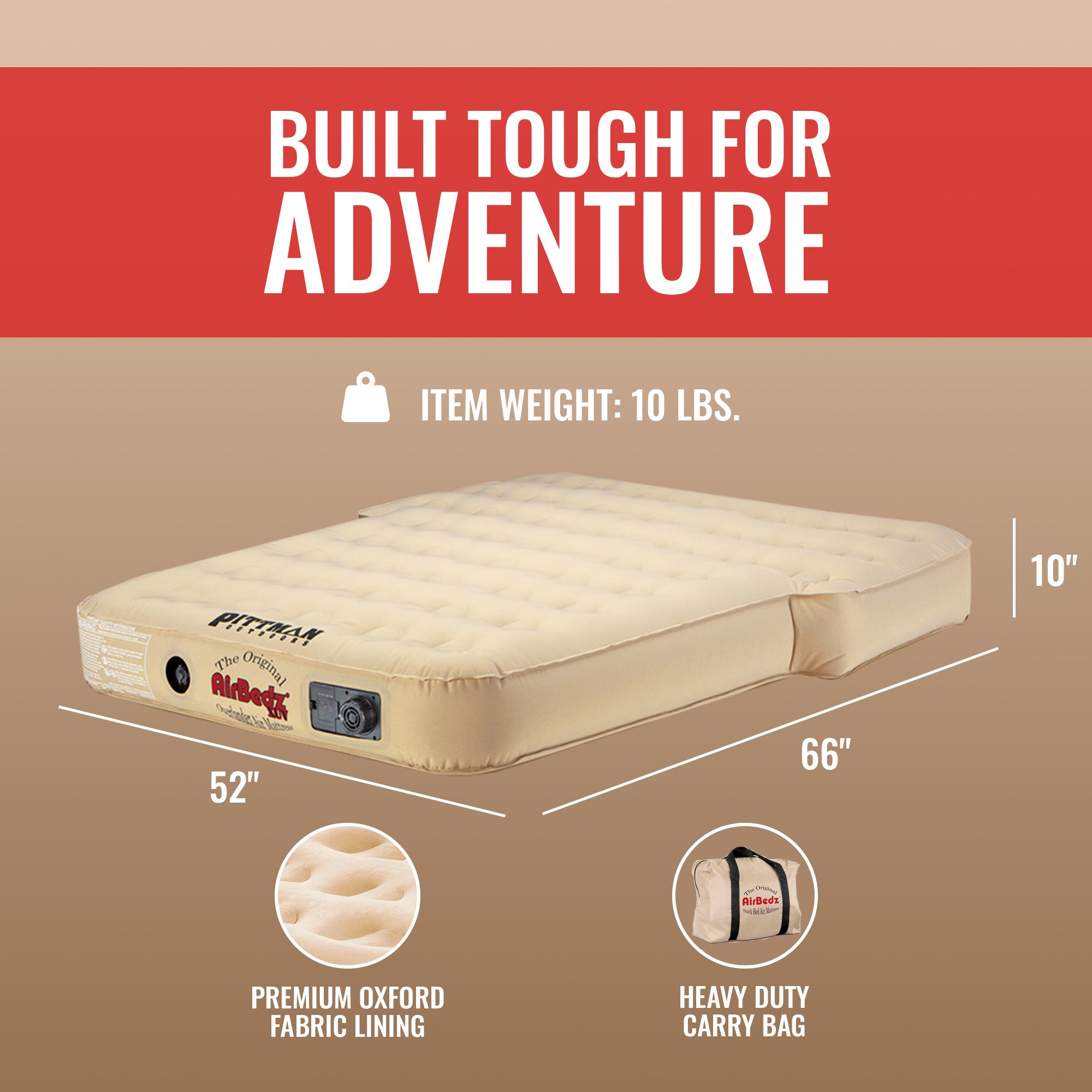 Pittman Outdoors AirBedz Mattress for Jeeps with Built-In Pump & Carry Bag, Tan