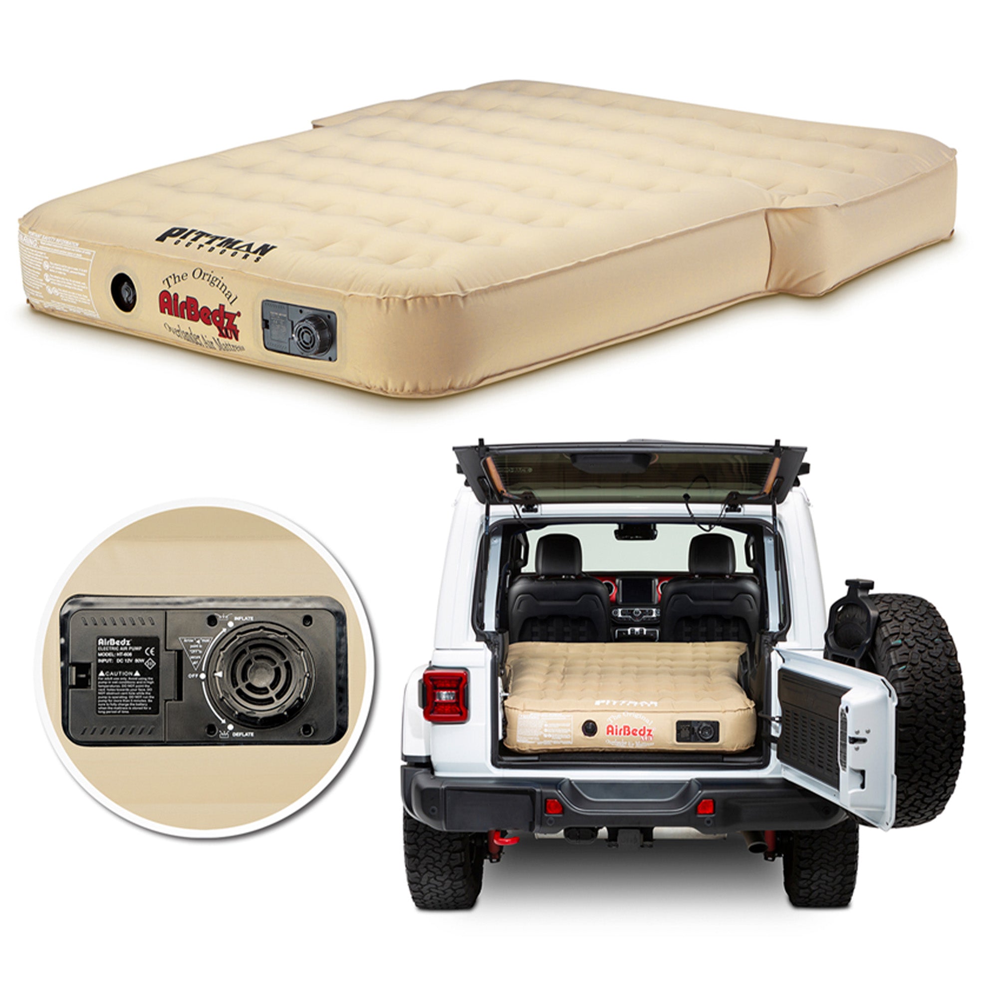 Pittman Outdoors AirBedz Mattress for Jeeps with Built-In Pump & Carry Bag, Tan