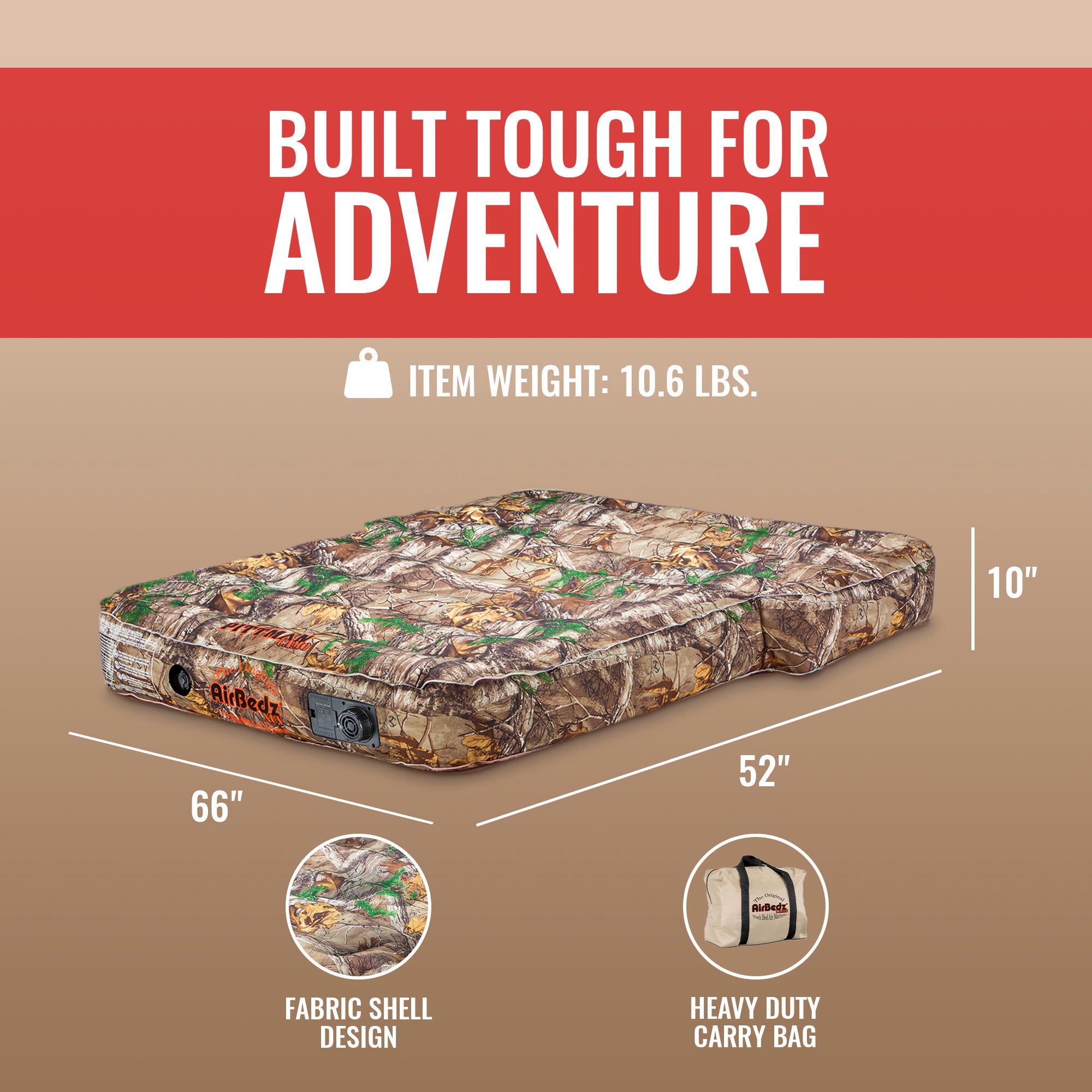 Pittman Outdoors AirBedz Mattress for Jeeps with Built-In Pump & Carry Bag, Camo