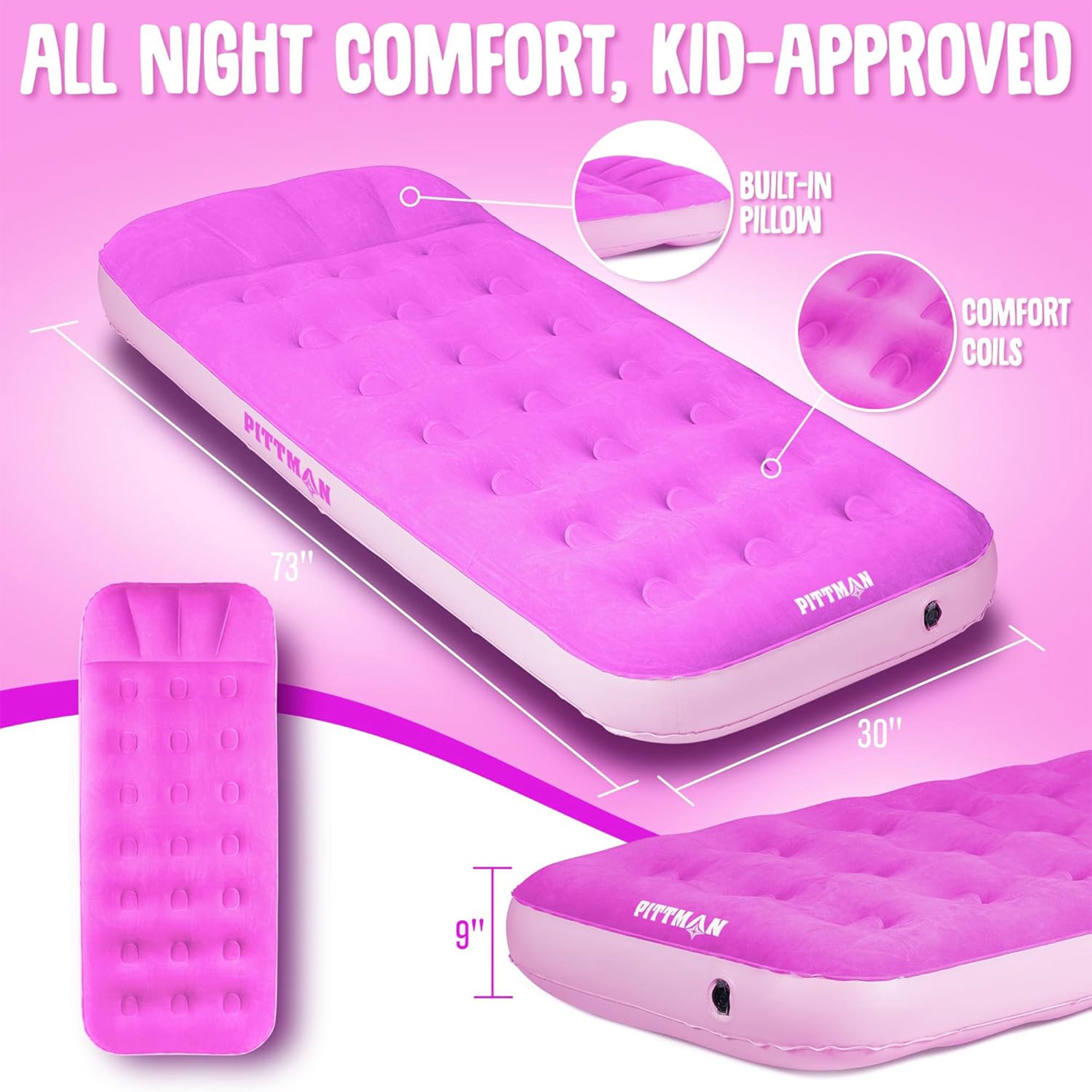 Pittman Outdoors Kids Air Mattress, Air Bed w/ Pump & Backpack (Open Box)