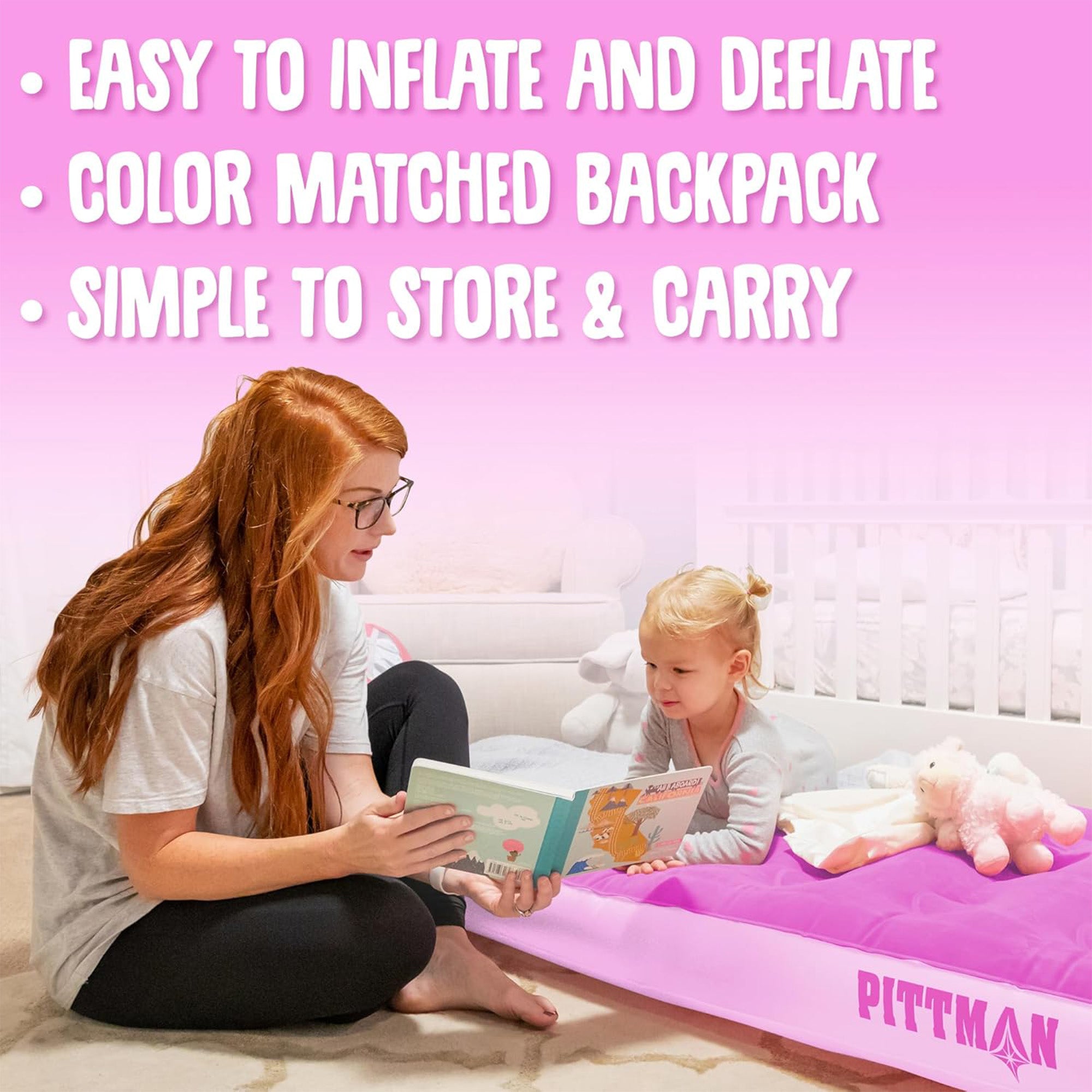 Pittman Outdoors Kids Air Mattress, Air Bed w/ Pump & Backpack (Open Box)