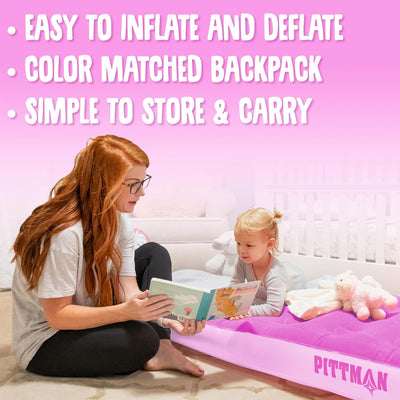 Pittman Outdoors Kids Air Mattress, Air Bed w/ Pump & Backpack (Open Box)