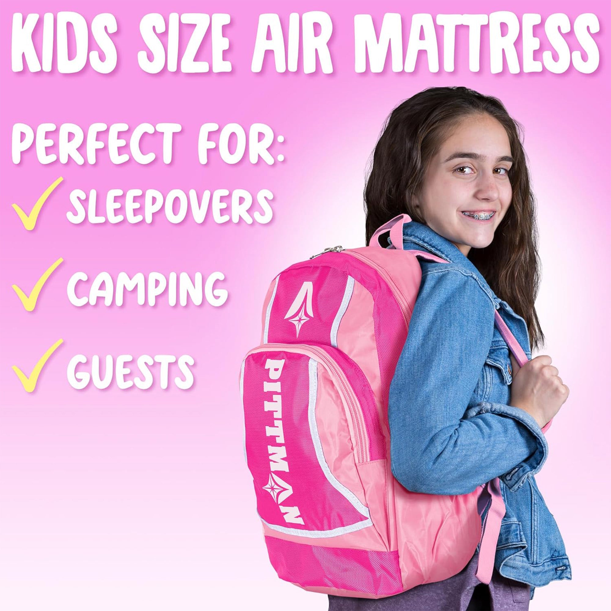 Pittman Outdoors Kids Air Mattress, Air Bed w/ Pump & Backpack (Open Box)