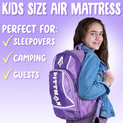 Pittman Outdoors Kids Air Mattress, 74" x 30" Air Bed W Pump/Backpack (Open Box)