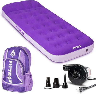 Pittman Outdoors Kids Air Mattress, 74" x 30" Air Bed W Pump/Backpack (Open Box)