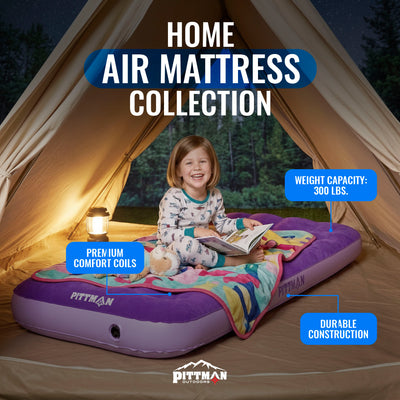 Pittman Outdoors Kids Air Mattress, 74" x 30" Air Bed w/ Pump & Backpack, Purple - VMInnovations