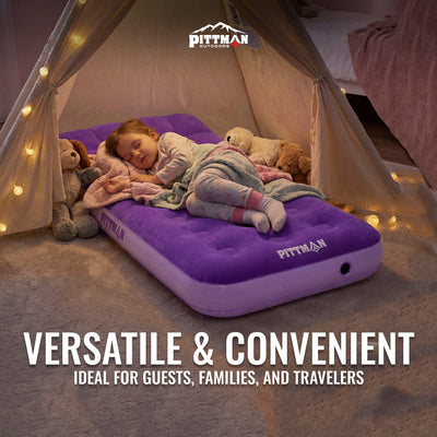 Pittman Outdoors Kids Air Mattress, 74" x 30" Air Bed w/ Pump & Backpack, Purple - VMInnovations