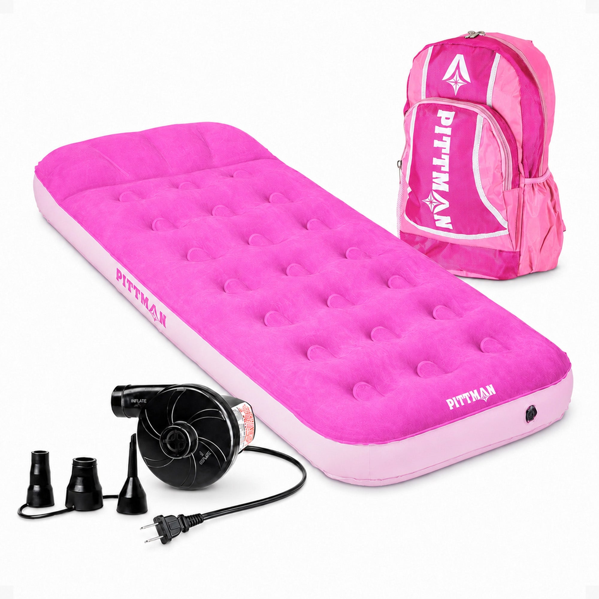 Pittman Outdoors Kids Air Mattress, 74" x 30" Air Bed w/ Pump & Backpack, Pink