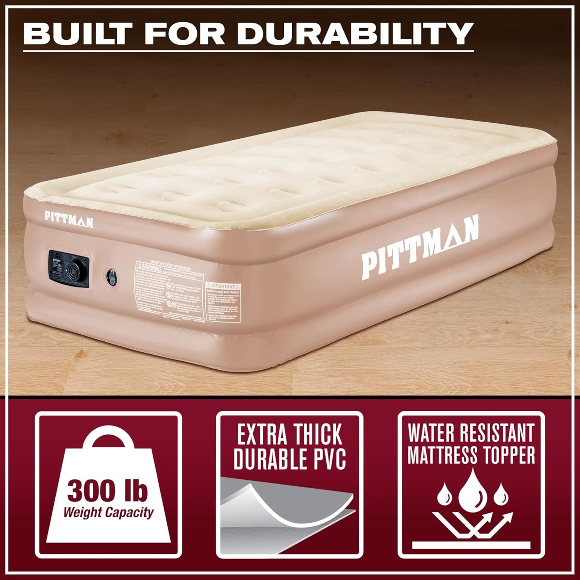 Pittman Outdoors Double High Air Mattress with Built-In Electric Pump, Twin - VMInnovations