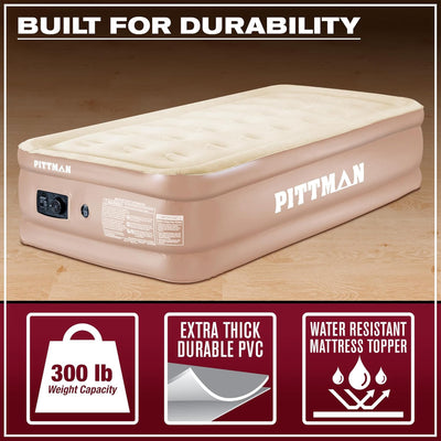 Pittman Outdoors Double High Air Mattress with Built-In Electric Pump, Twin - VMInnovations