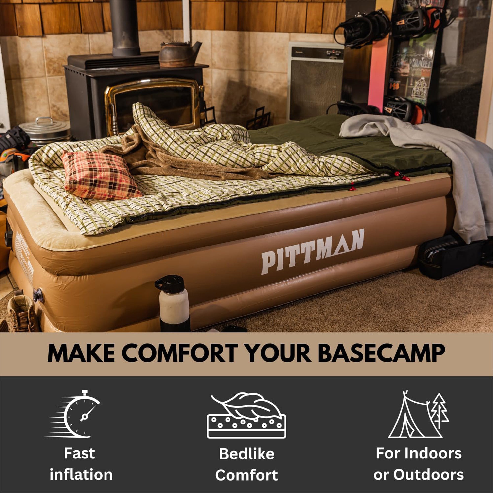 Pittman Outdoors Double High Air Mattress with Built-In Electric Pump, Twin - VMInnovations