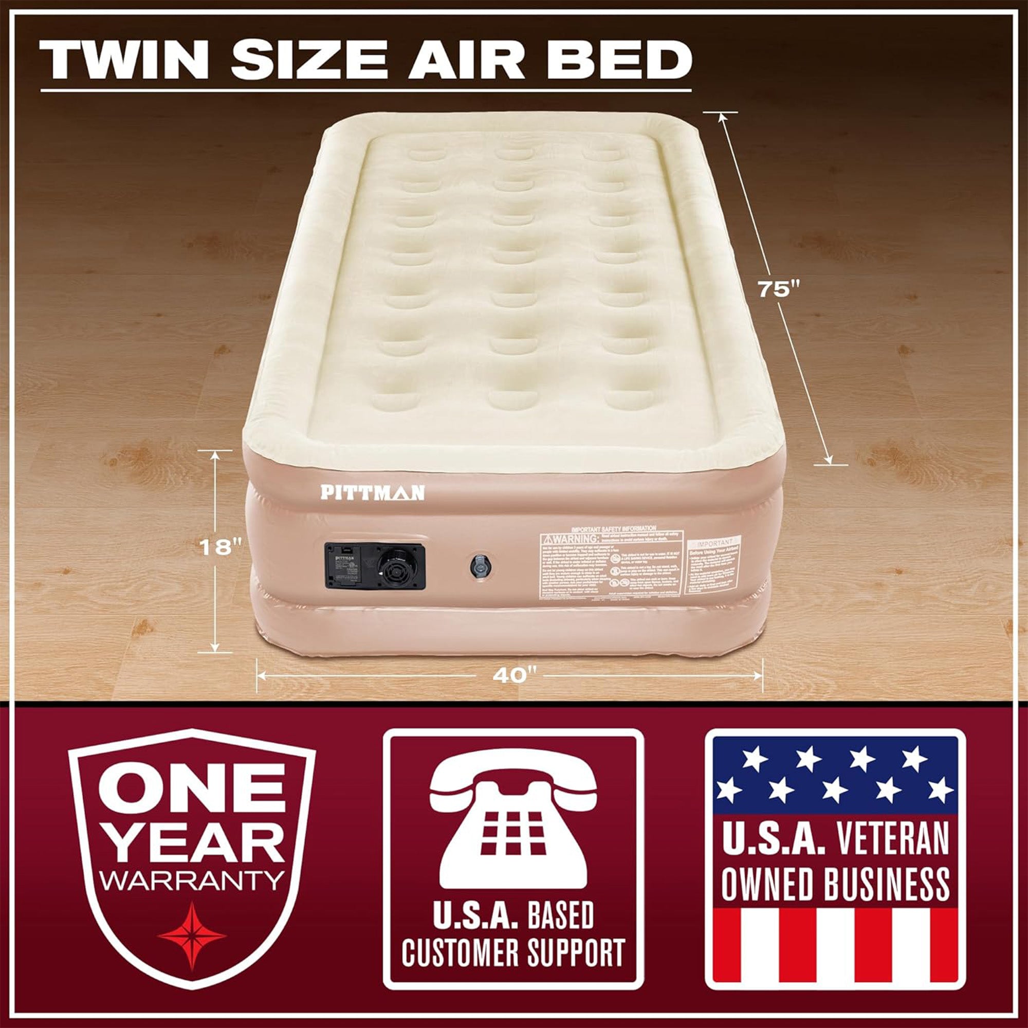 Pittman Outdoors Double High Air Mattress with Built-In Electric Pump, Twin - VMInnovations