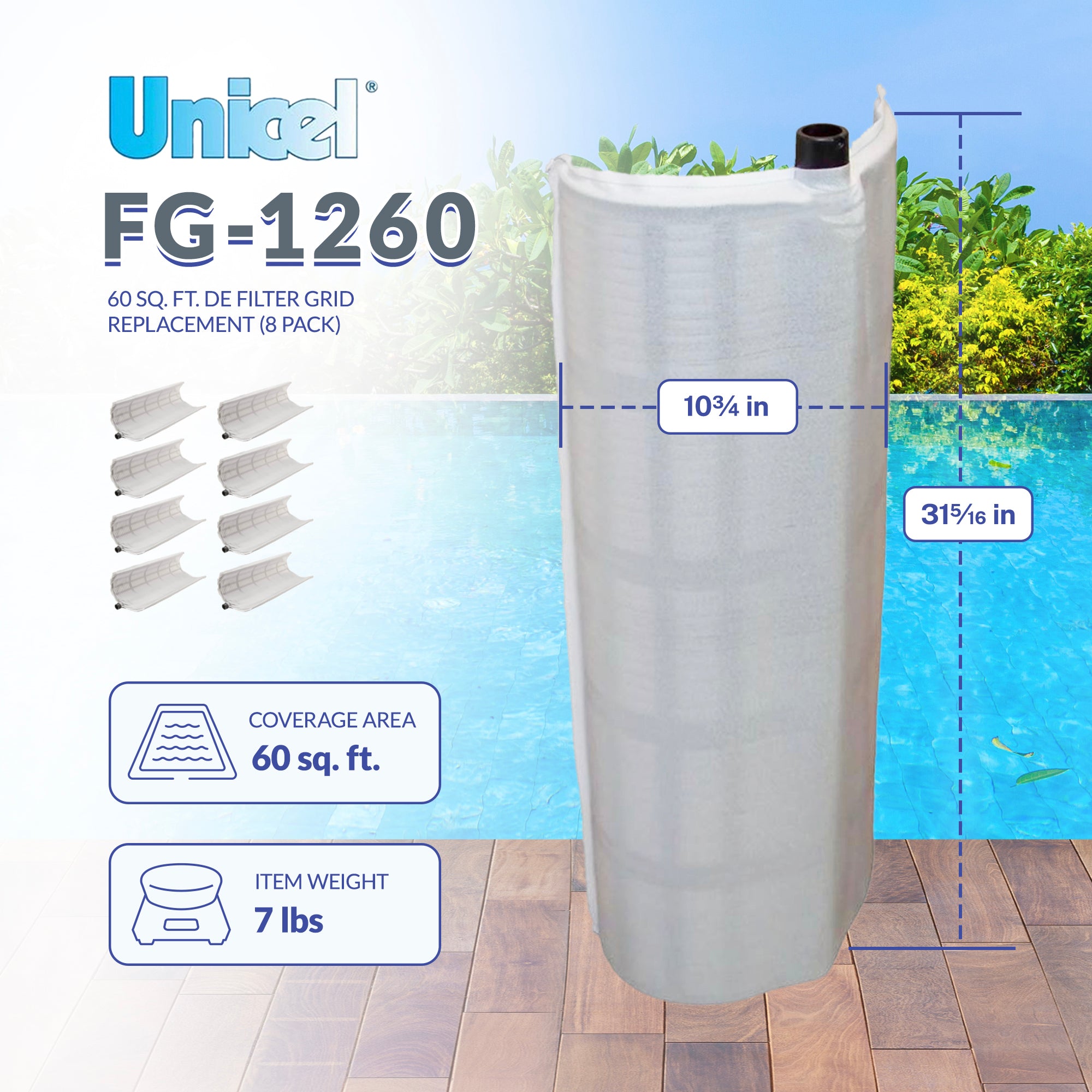 Unicel FG1260 Purex Vertical DE Filter Grid 60 Sq Feet (8 Filters) (Open Box)