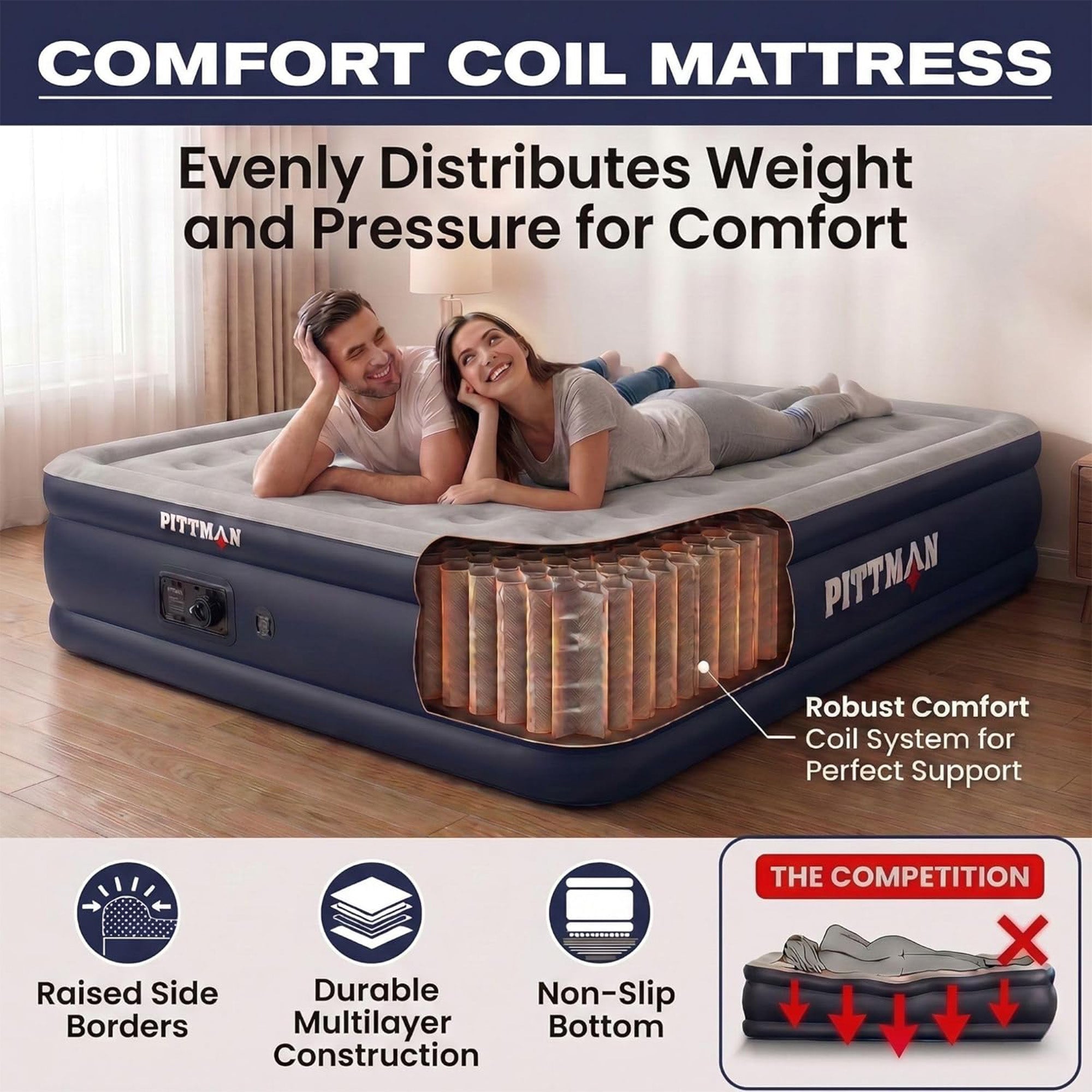 Pittman Outdoors Double High Air Mattress with Built-In Electric Pump (Open Box) - VMInnovations