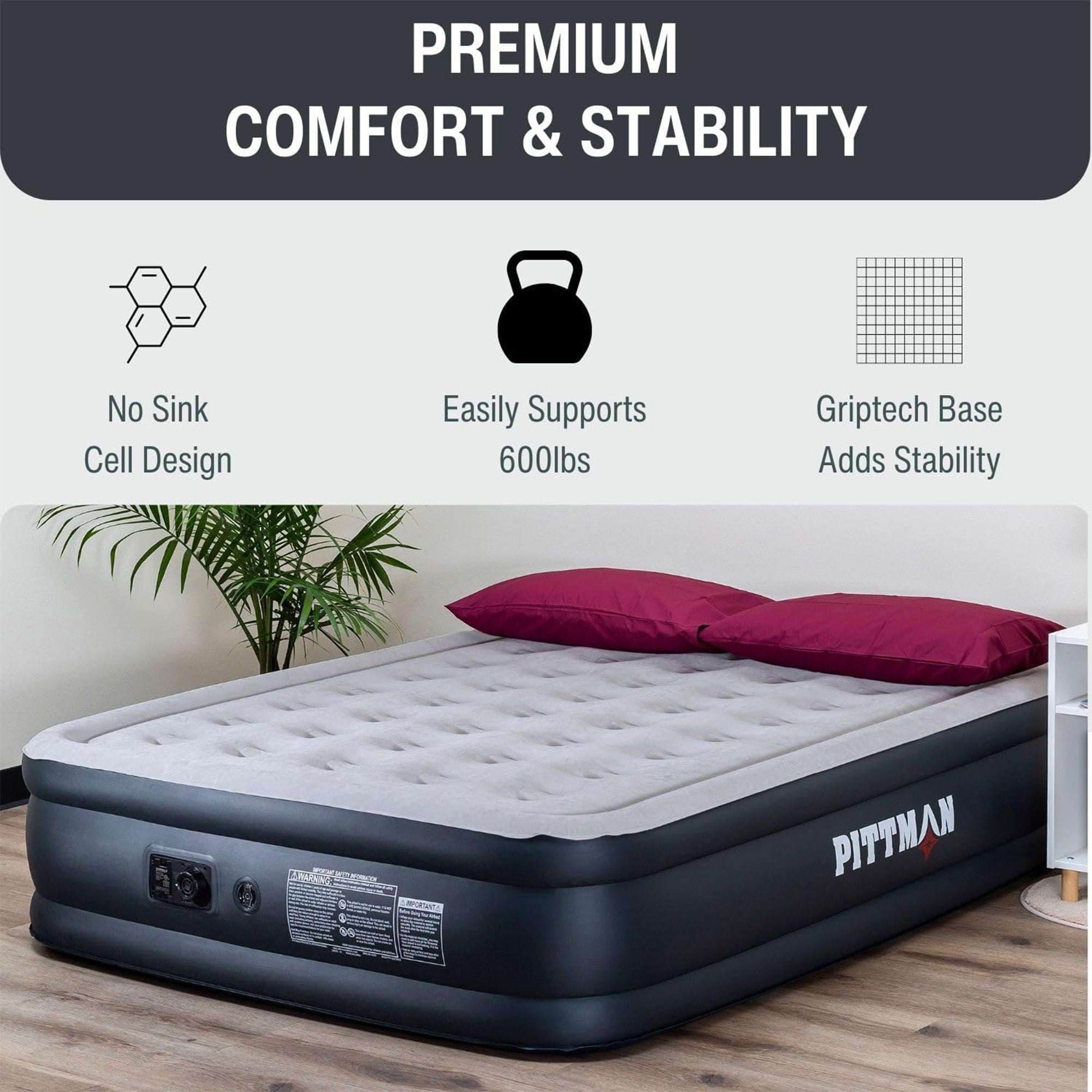Pittman Outdoors Double High Air Mattress with Built-In Electric Pump (Open Box) - VMInnovations