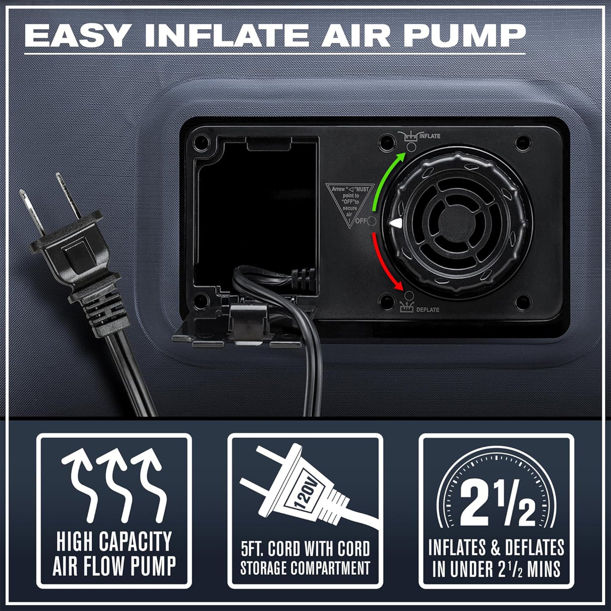 Pittman Outdoors Double High Air Mattress with Built-In Electric Pump (Open Box) - VMInnovations