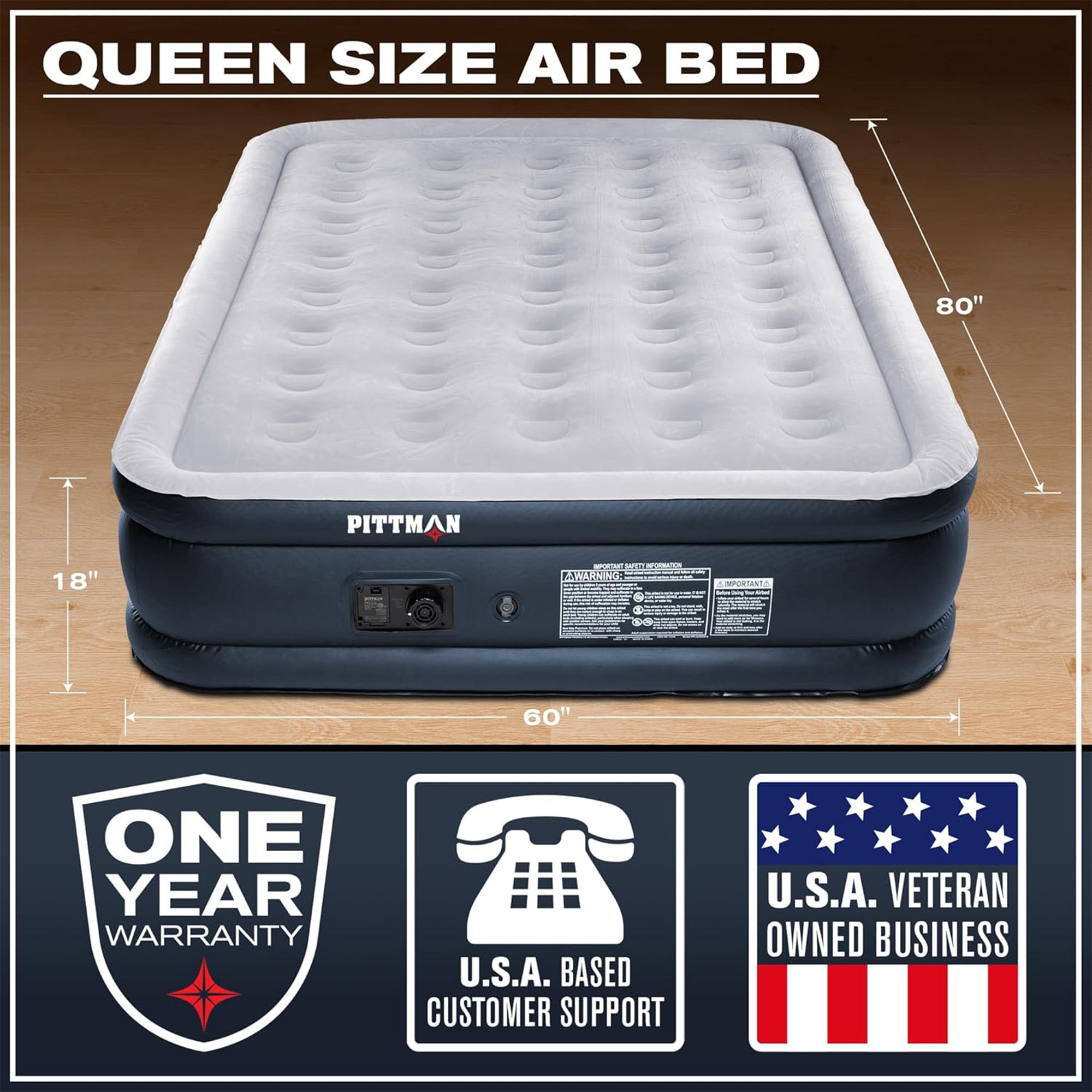 Pittman Outdoors Double High Air Mattress with Built-In Electric Pump (Open Box) - VMInnovations
