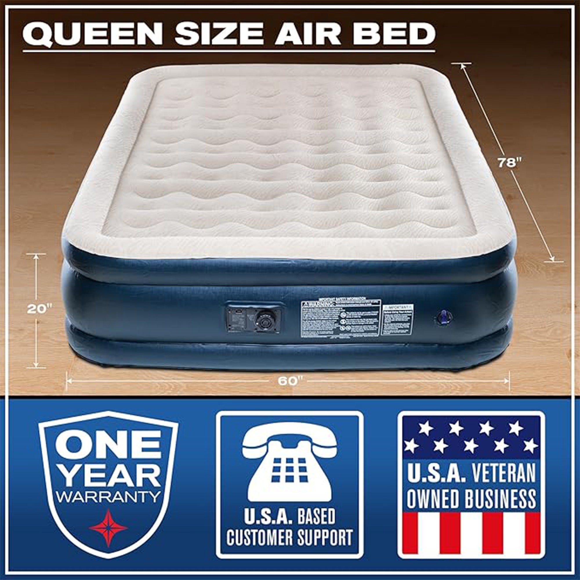 Pittman Outdoors Deluxe Double High Air Mattress, Built-InElectric Pump Open Box