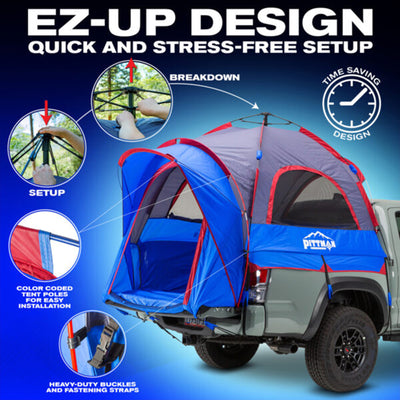 Pittman Outdoors Truck Bed Tent, Mid-Size Pickup Bed Tent w/ Rainfly for Camping - VMInnovations