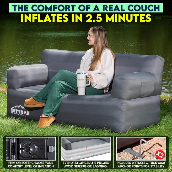 Pittman Outdoors Inflatable Couch w/ Built-in Pump, Portable Sofa, Camping(Used) - VMInnovations
