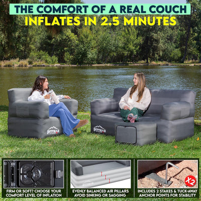 Pittman Outdoors 3 Piece Inflatable Furniture Set with Couch, Chair, and Ottoman - VMInnovations