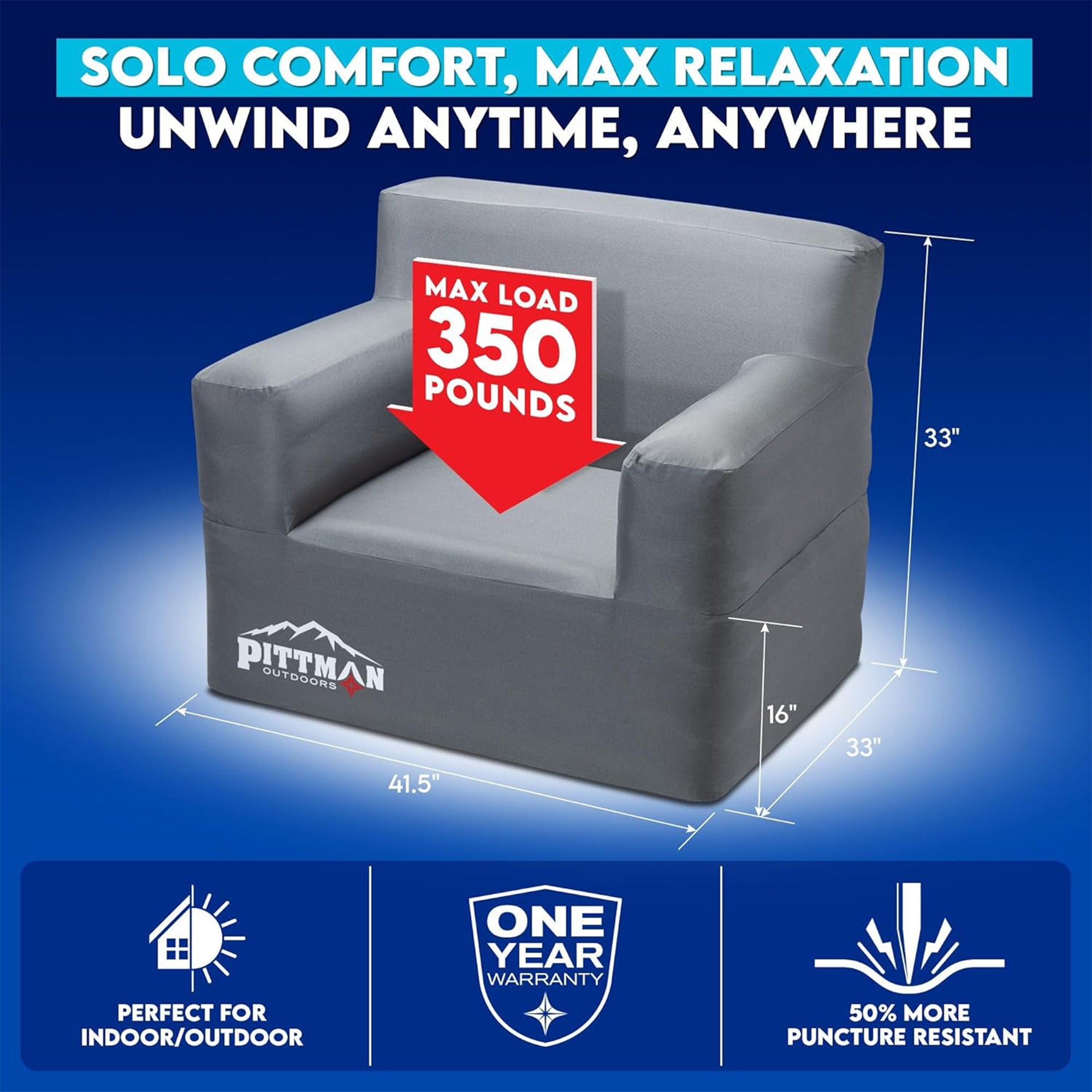 Pittman Outdoors 3 Piece Inflatable Furniture Set with Couch, Chair, and Ottoman - VMInnovations