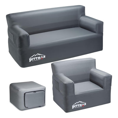 Pittman Outdoors 3 Piece Inflatable Furniture Set with Couch, Chair, and Ottoman - VMInnovations