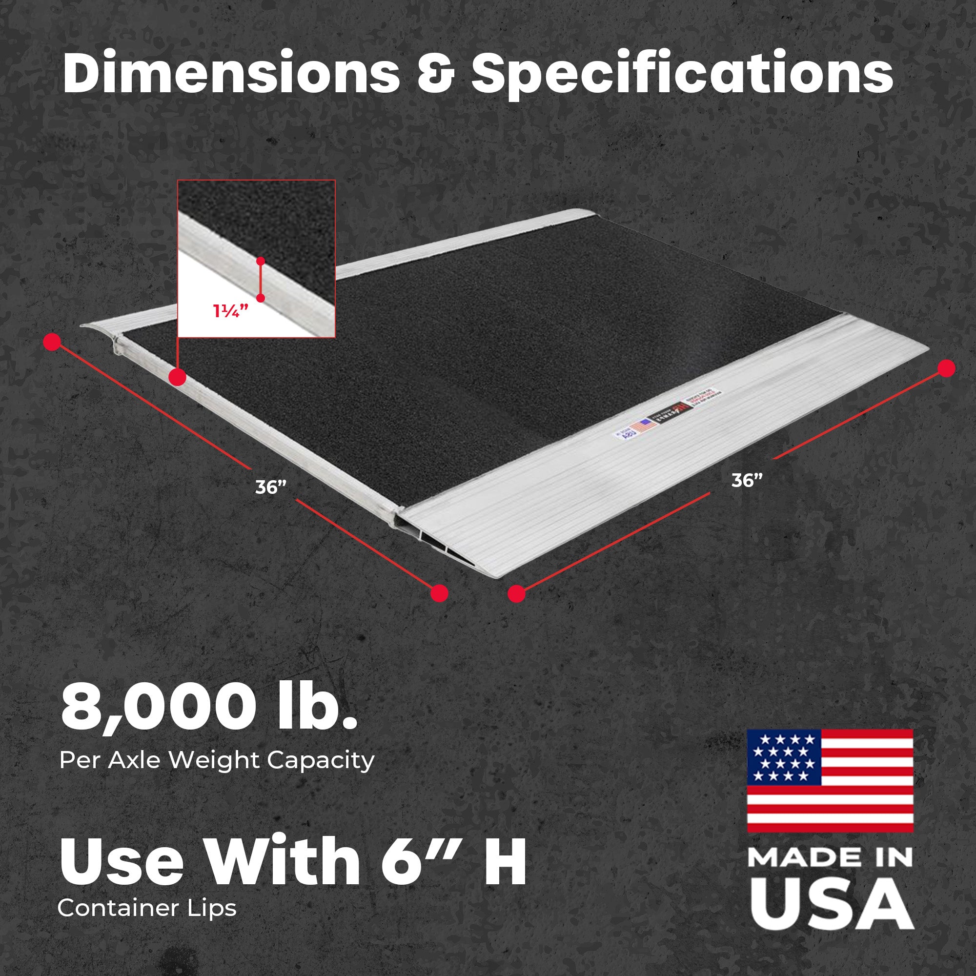 HD Ramps 36 x 36 Inch Aluminum Container Ramp for 6 Inch Lip, 8000 Lb Capacity - VMInnovations