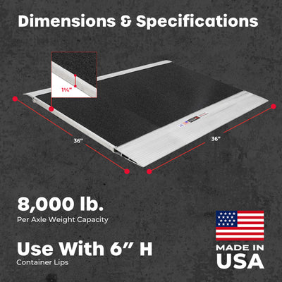 HD Ramps 36 x 36 Inch Aluminum Container Ramp for 6 Inch Lip, 8000 Lb Capacity - VMInnovations