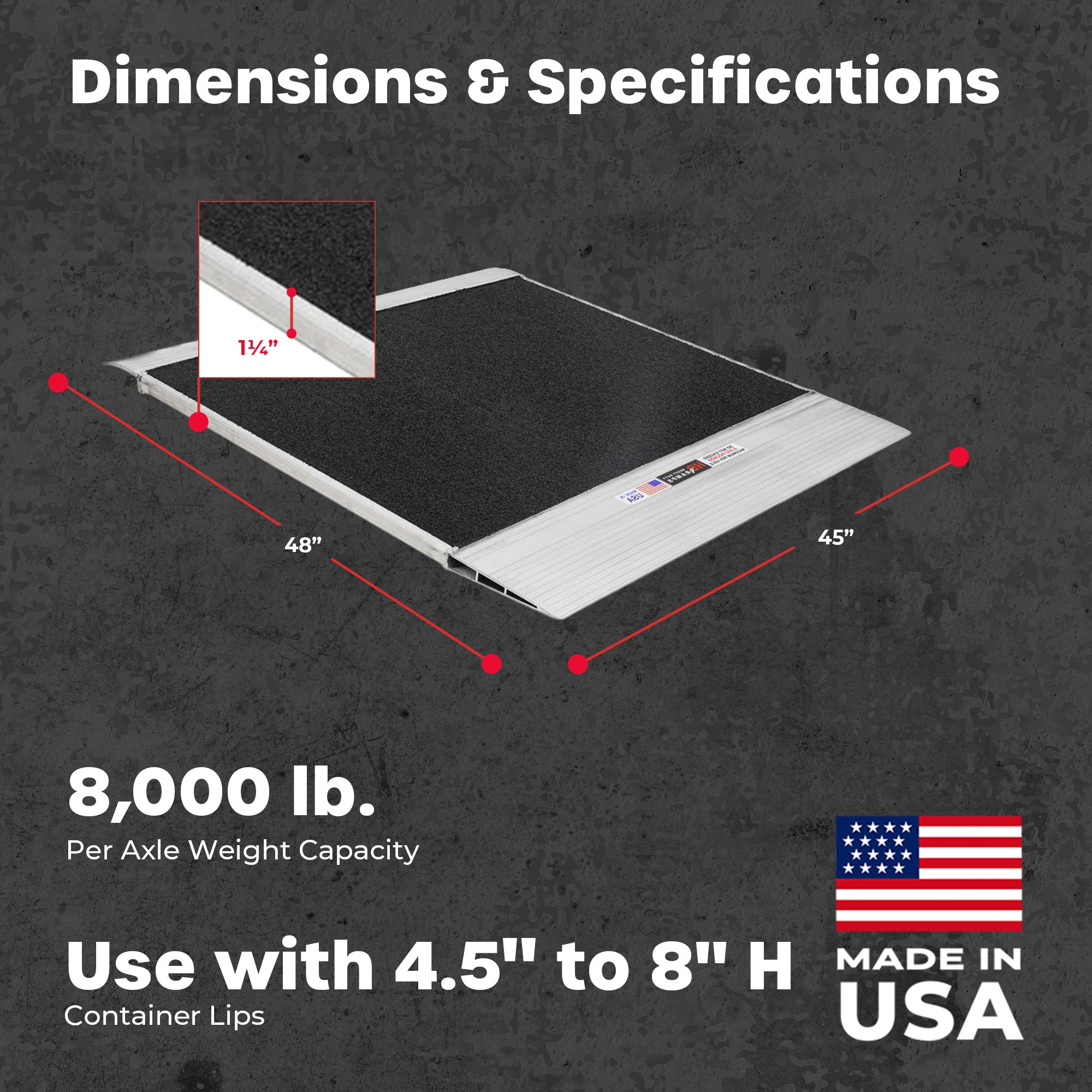 HD Ramps 48" x 45" Aluminum Container Ramp for 4.5" to 8" Lip, 8000 Lb Capacity - VMInnovations