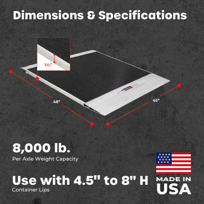 HD Ramps 48" x 45" Aluminum Container Ramp for 4.5" to 8" Lip, 8000 Lb Capacity - VMInnovations