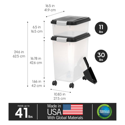 IRIS USA Dog Food Storage Container, Stackable 30lb & 11lb Airtight Bins, (Used)