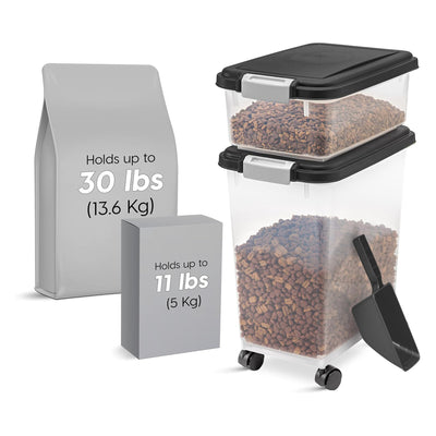 IRIS USA Dog Food Storage Container, Stackable 30lb & 11lb Airtight Bins, (Used)