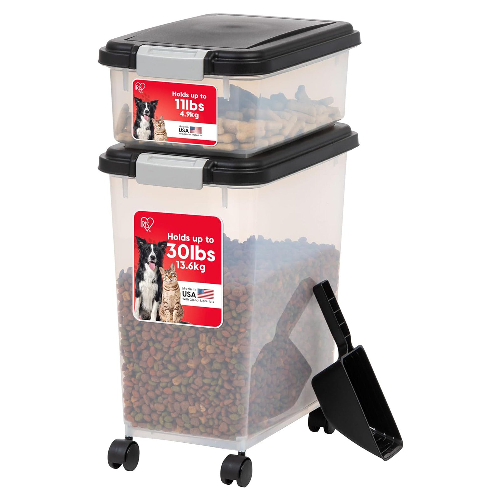 IRIS USA Dog Food Storage Container, Stackable 30lb & 11lb Airtight Bins, (Used)