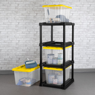 Sterilite 4 Tier Tote Rack Organizer with 4 Pack 27 Gal Industrial Storage Totes - VMInnovations