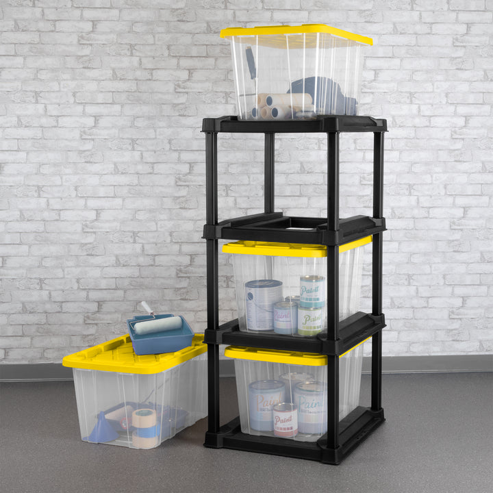Sterilite 4 Tier Tote Rack Organizer with 4 Pack 27 Gal Industrial Storage Totes - VMInnovations