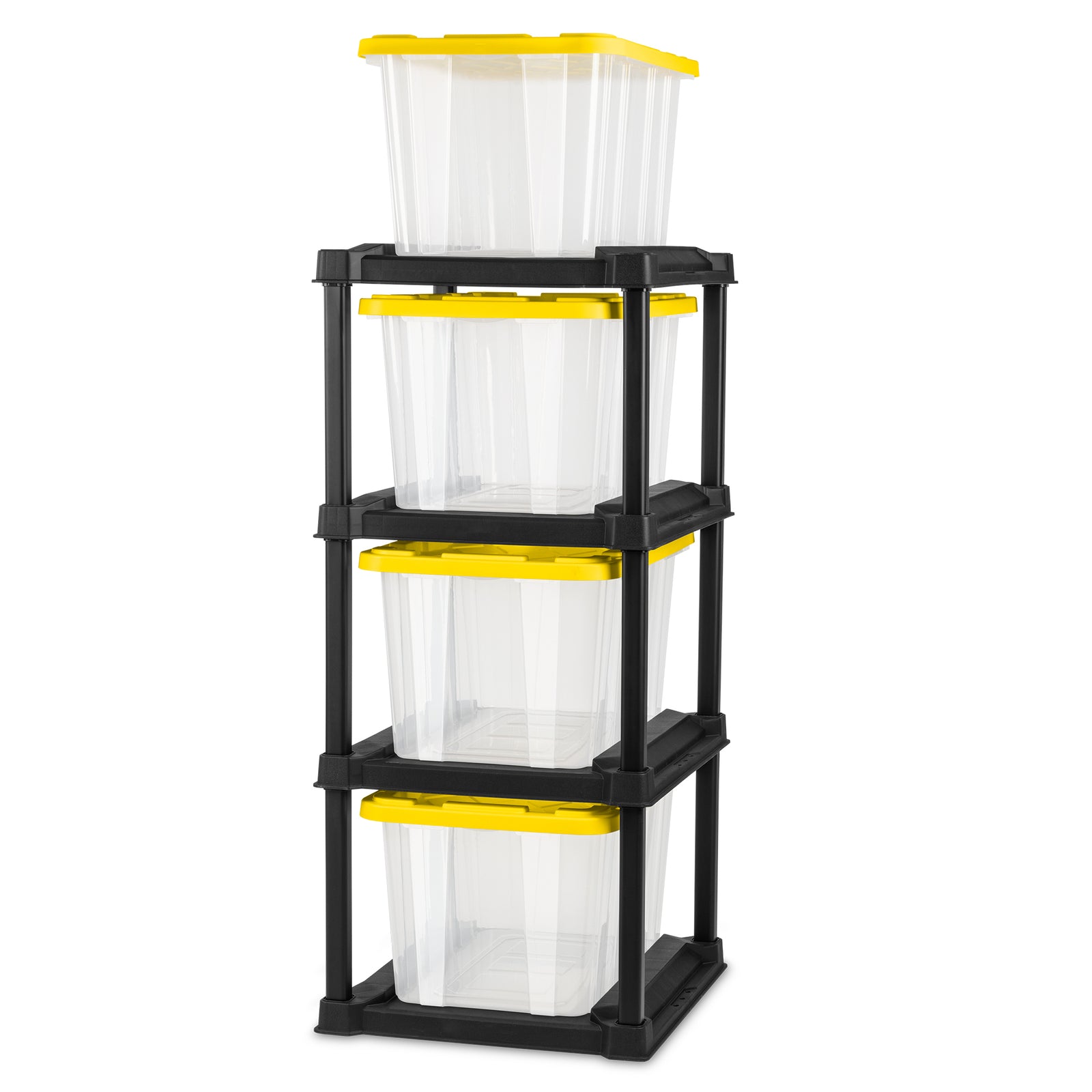 Sterilite 4 Tier Tote Rack Organizer with 4 Pack 27 Gal Industrial Storage Totes - VMInnovations