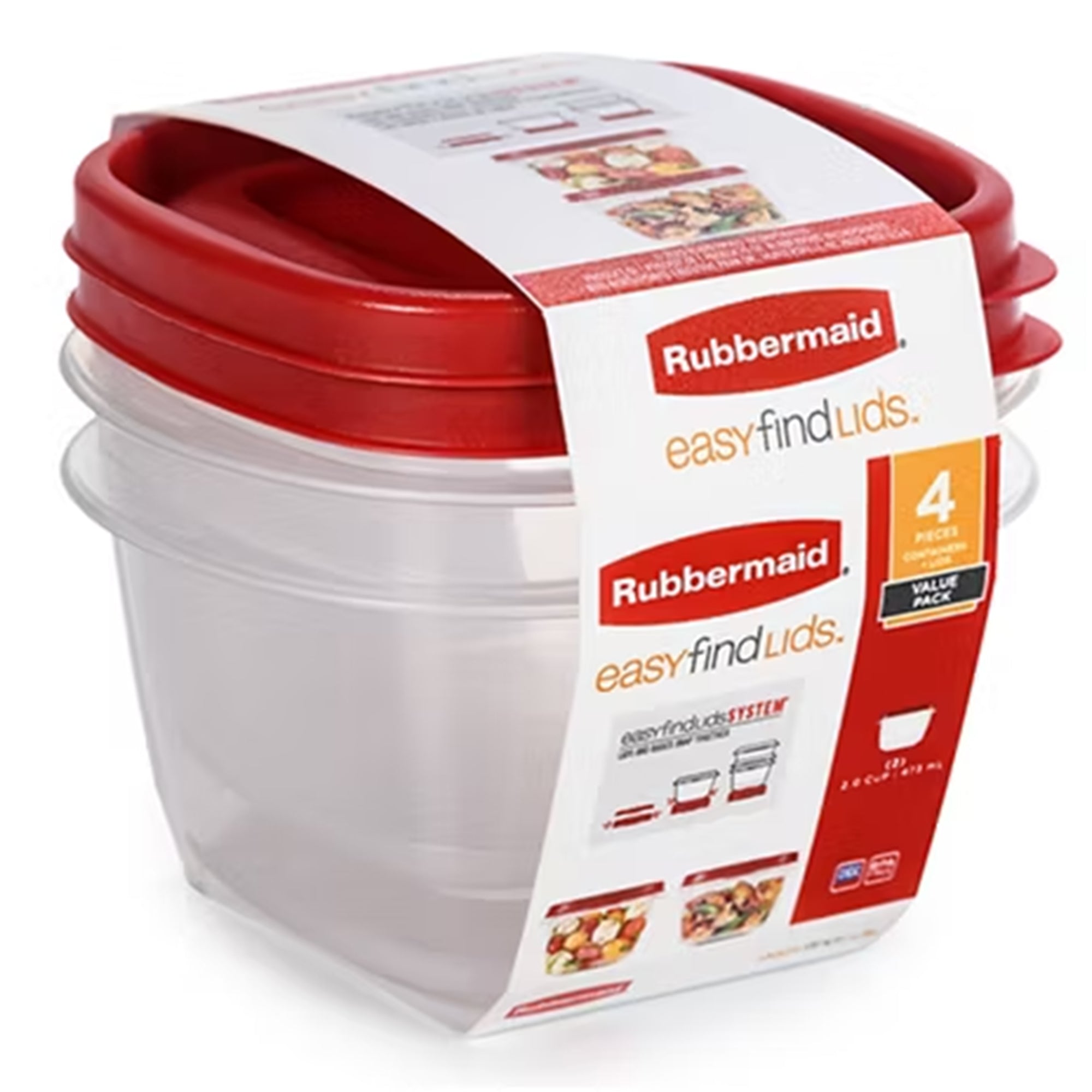 Rubbermaid Clear Food Storage and Organization Container Set w/ Lid, 8 Pack, Red