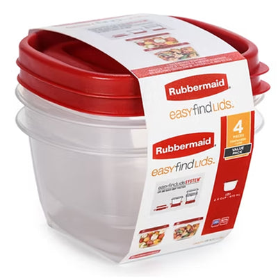Rubbermaid Clear Food Storage and Organization Container Set w/ Lid, 8 Pack, Red