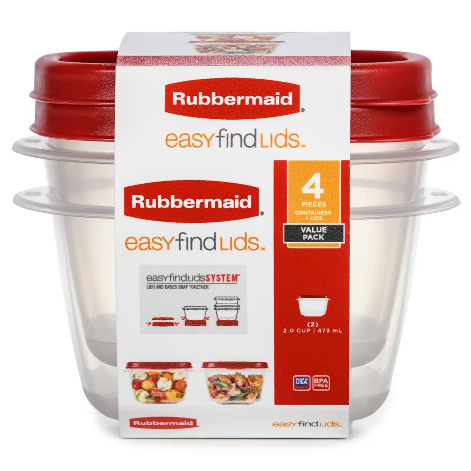 Rubbermaid Clear Food Storage and Organization Container Set w/ Lid, 2 Pack, Red - VMInnovations
