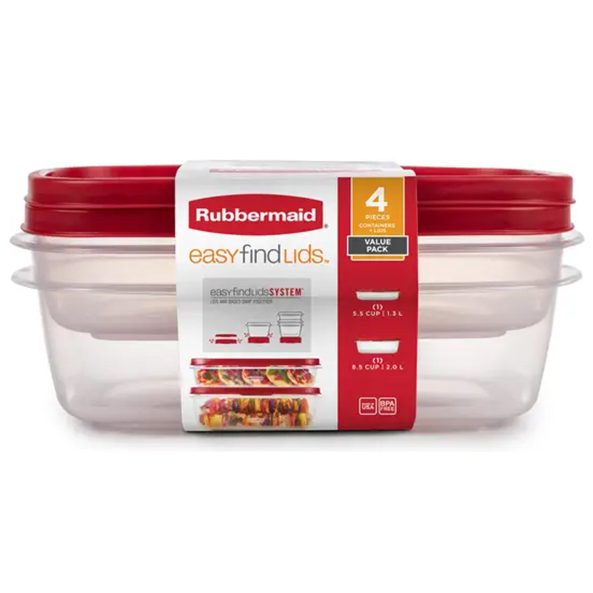 Rubbermaid Easy Find Lids 5.5 Cup & 8.5 Cup Food Storage Containers, Value Pack