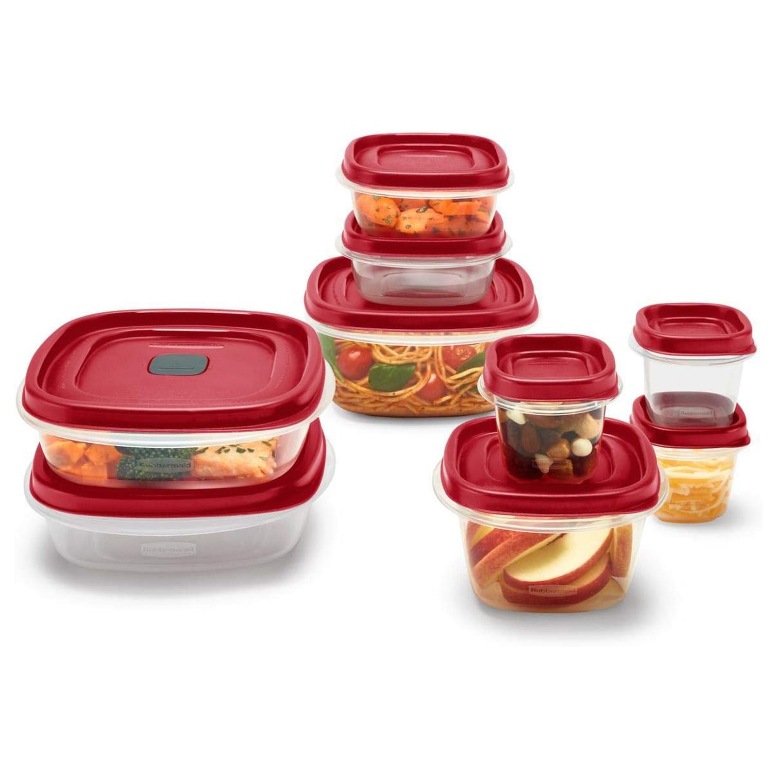 Rubbermaid Clear Food Storage and Organization Container Set w/ Lid, 9 Pack, Red - VMInnovations