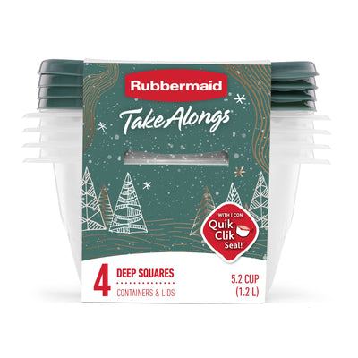 Rubbermaid Clear Food Storage Container with Lid, 5.2 Cup, Green, Pack of 4 - VMInnovations