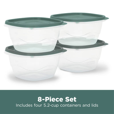 Rubbermaid Clear Food Storage Container with Lid, 5.2 Cup, Green, Pack of 4 - VMInnovations