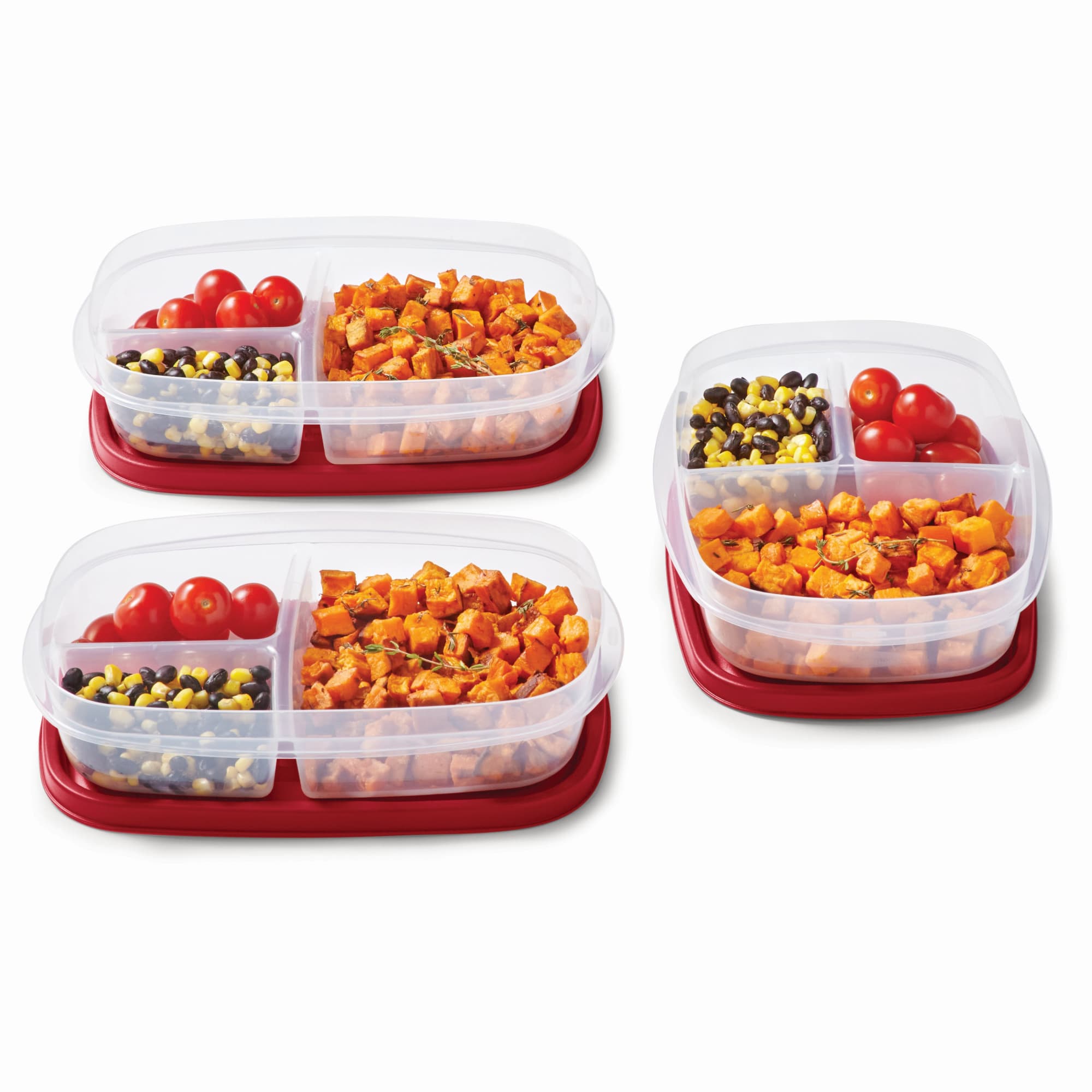 Rubbermaid Food Storage Container Set with Dividers, 5.1 Cup, Red, Pack of 3 - VMInnovations