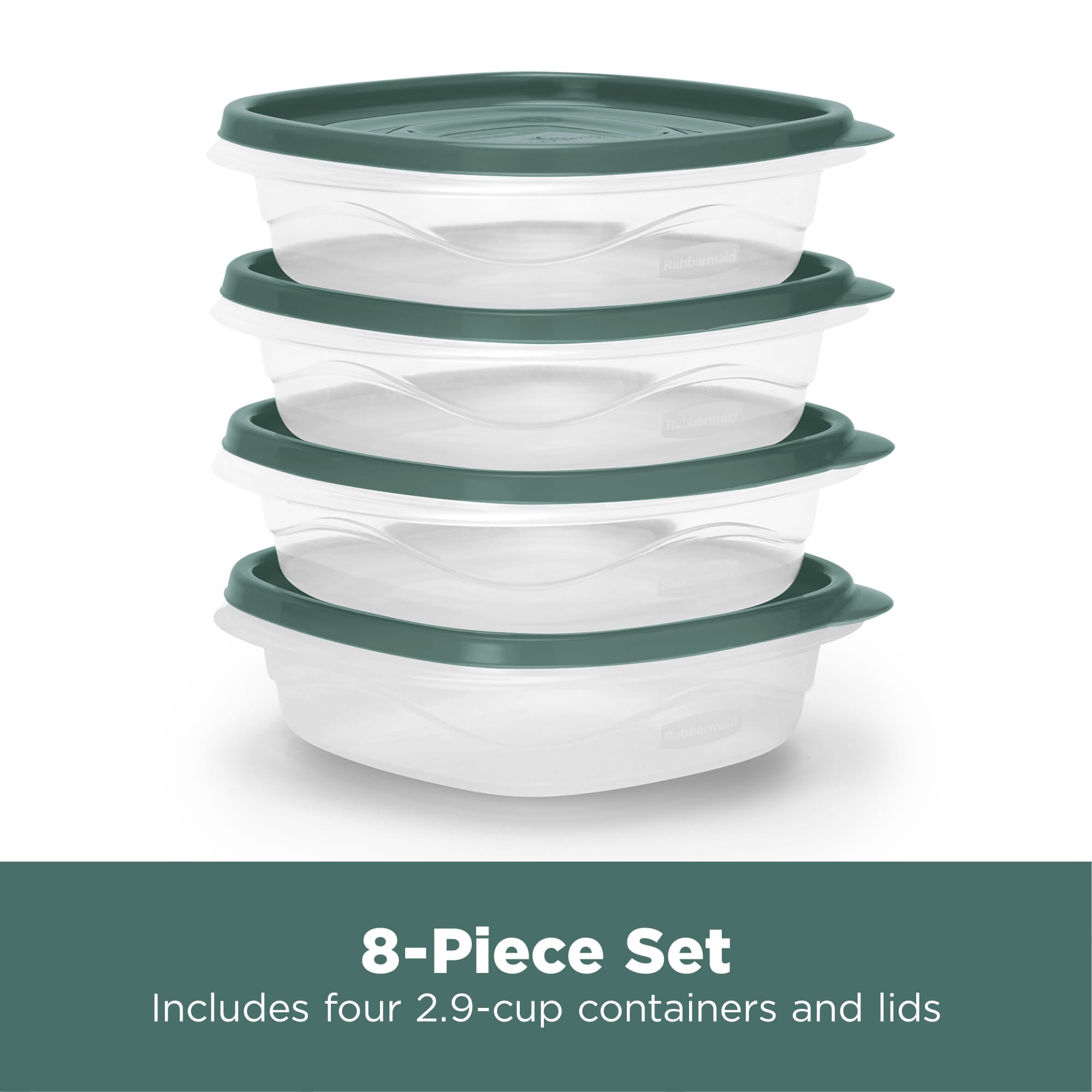 Rubbermaid 16 Pack TakeAlongs Clear Food Storage Container, Lid, 2.9 Cup, Green