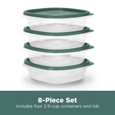 Rubbermaid 16 Pack TakeAlongs Clear Food Storage Container, Lid, 2.9 Cup, Green