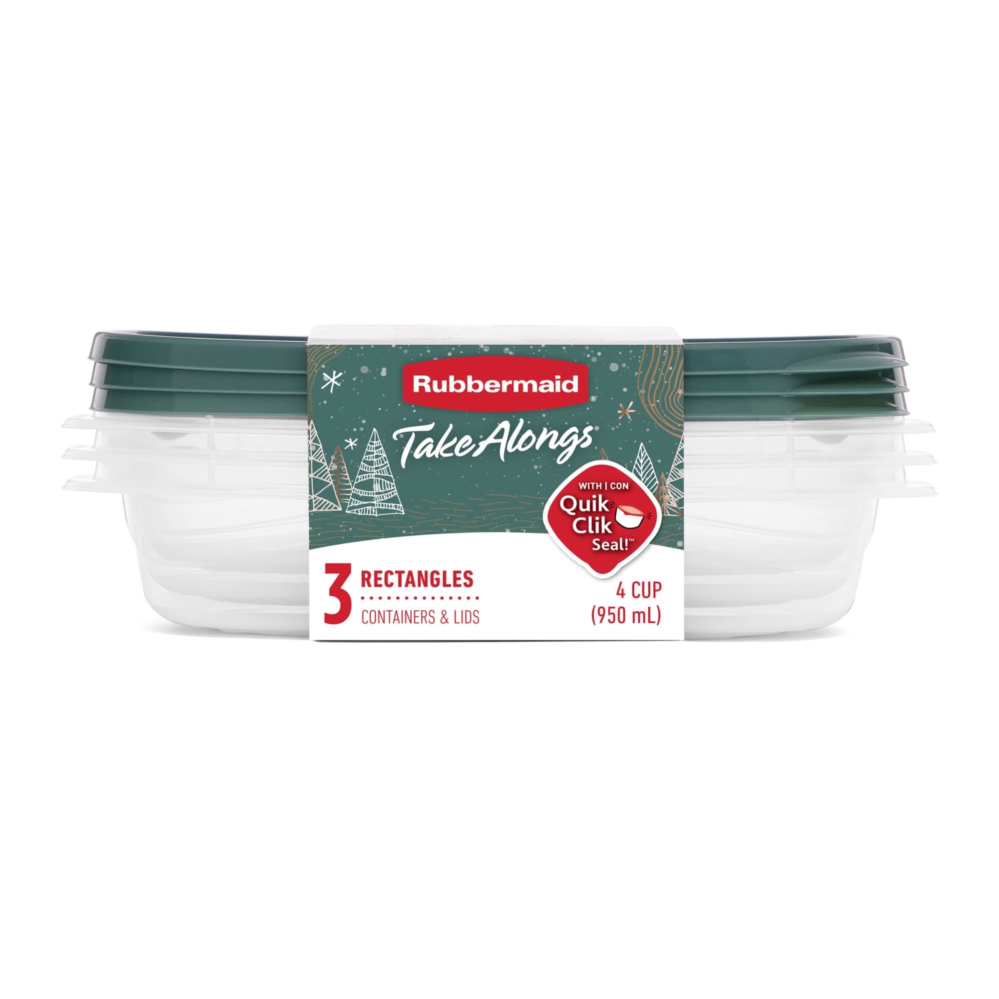 Rubbermaid Clear Food Storage Container with Lid, 4 Cup, Green, Pack of 3 - VMInnovations