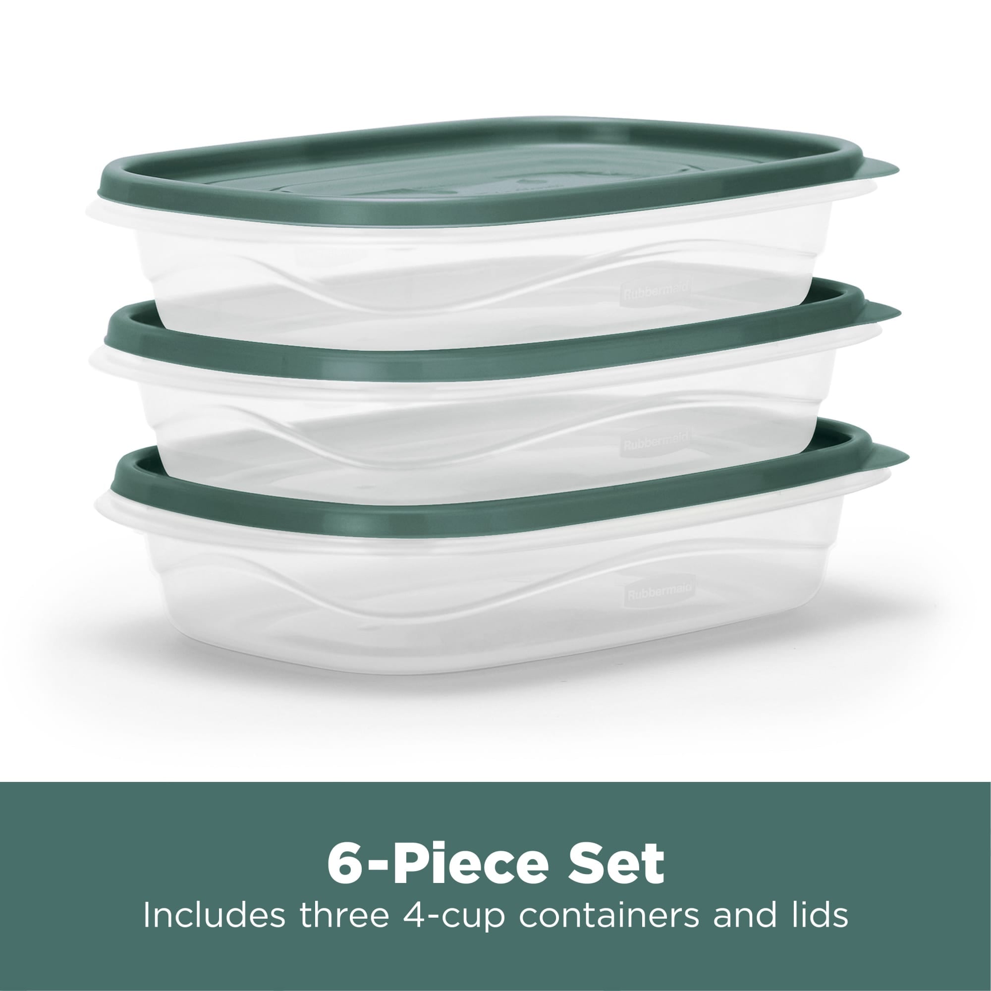 Rubbermaid 12 Pack TakeAlongs Clear Food Storage Container, Lid, 4 Cup, Green