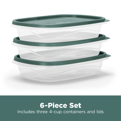 Rubbermaid 12 Pack TakeAlongs Clear Food Storage Container, Lid, 4 Cup, Green